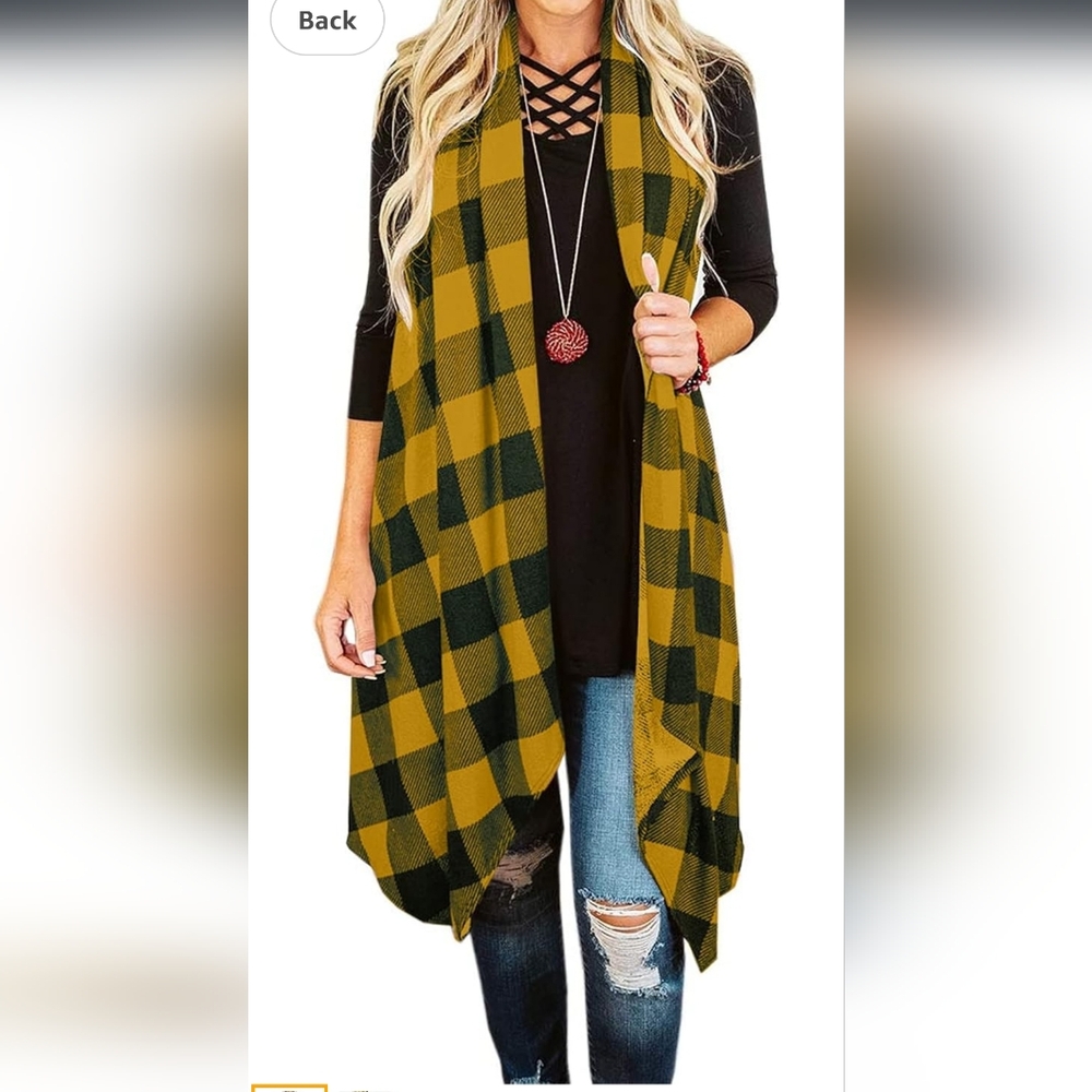 Plaid Open Front Vest